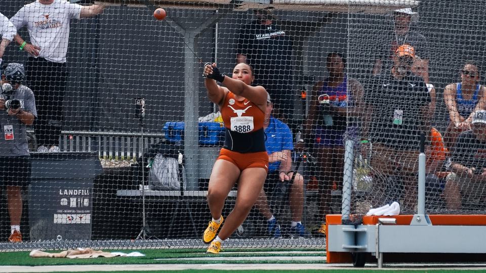 Giavonna Meeks winding up a hammer throw at the 2026 Texas Relays in Austin